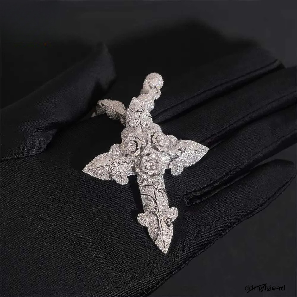 Hip Hop Jewelry Iced Out Cross For Cuban Link Chain Sier Moissanite Dia Charm Pendant Ddmyfriend