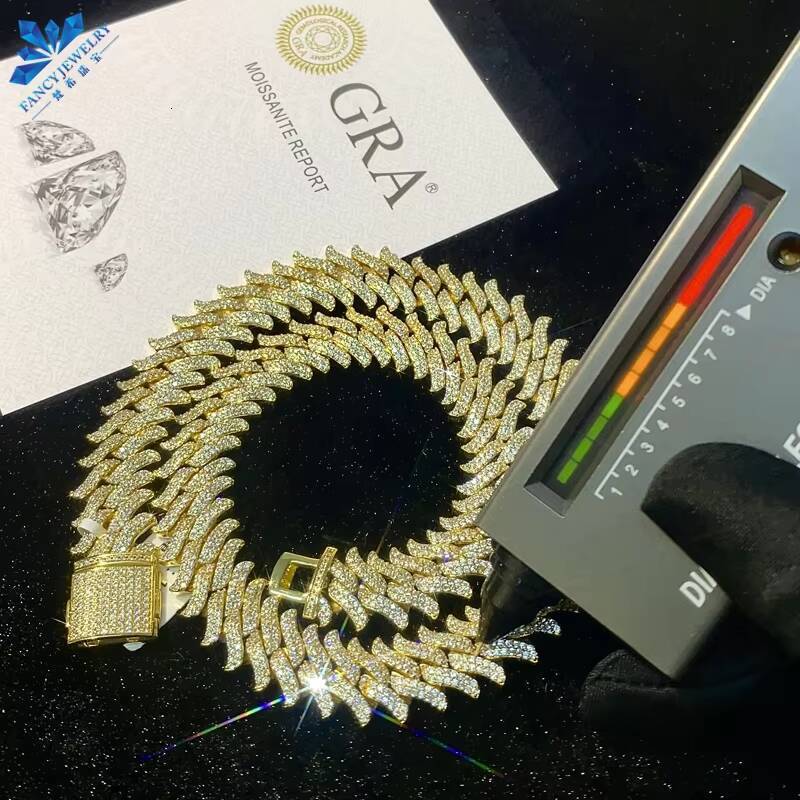 Wholesale VVS Moissanite Pass Diamond Tester 2 Tone Cuban Link Chain 12mm 14mm 18mm Hip Hop Necklace Bracelet Men Jewelry