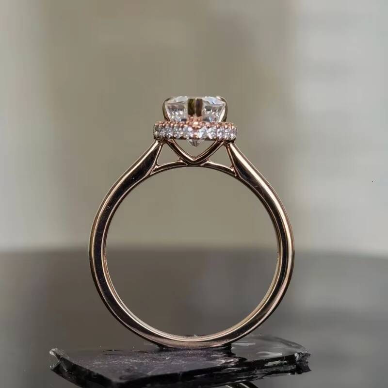 10k 14k 18k Pear Cut Hidden Halo Ring Classic Color DVVS 15 CT Pear Cut Engagement Moissanite Ring Women