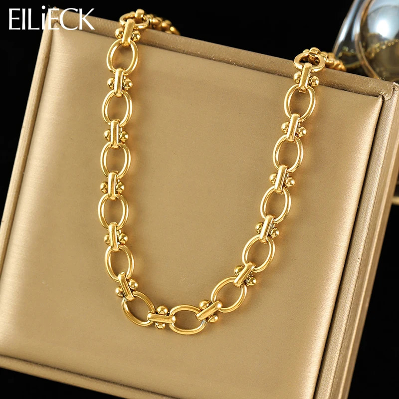 EILIECK 316L Stainless Steel Metal Chain Necklace For Women Fashion 18K Gold Plated Neck Chain Waterproof Jewelry Lady Gift 251016