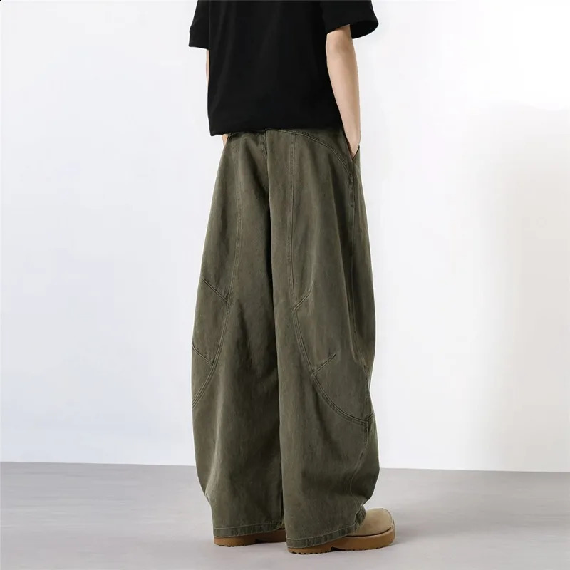 Mens Autumn Retro Loose Straight Work Jeans Handsome Casual Trendy AllMatch Wide Leg Denim Pants Cowboy Dungarees 251018