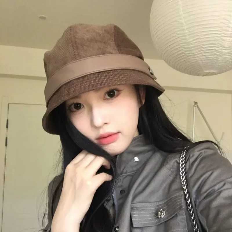 1pc Womens Solid Color Retro Corduroy Bucket HatSuitable for AutumnWinterFashion CommuteUsed As Gift HatBeretEquestrianL251024