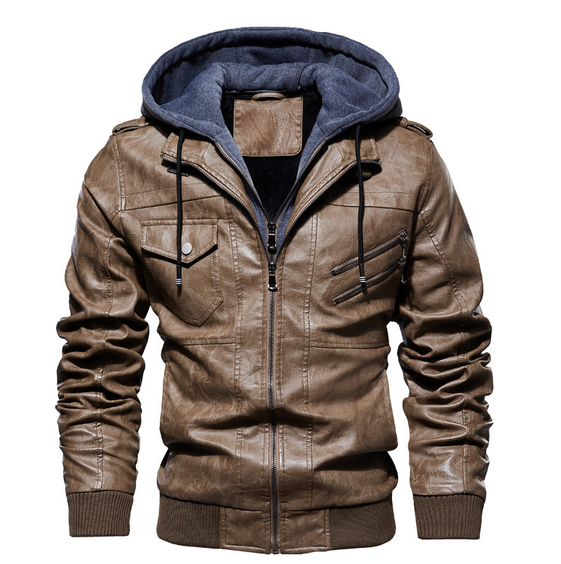 Man Winter Thick Warm Vintage Hooded Collar Club vintage Leather Coats chaqueta Motorcycle Jacket Men Casual PU Leather Jackets