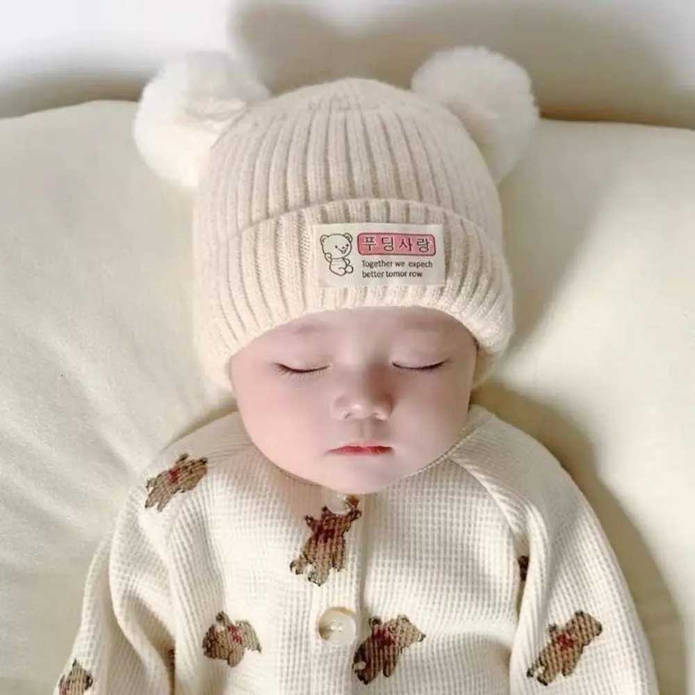 New Solid Color Baby Knitted Hat Plush Ball Soft Winter Hat 03 Year Beanie Hats Boys GirlsL251024