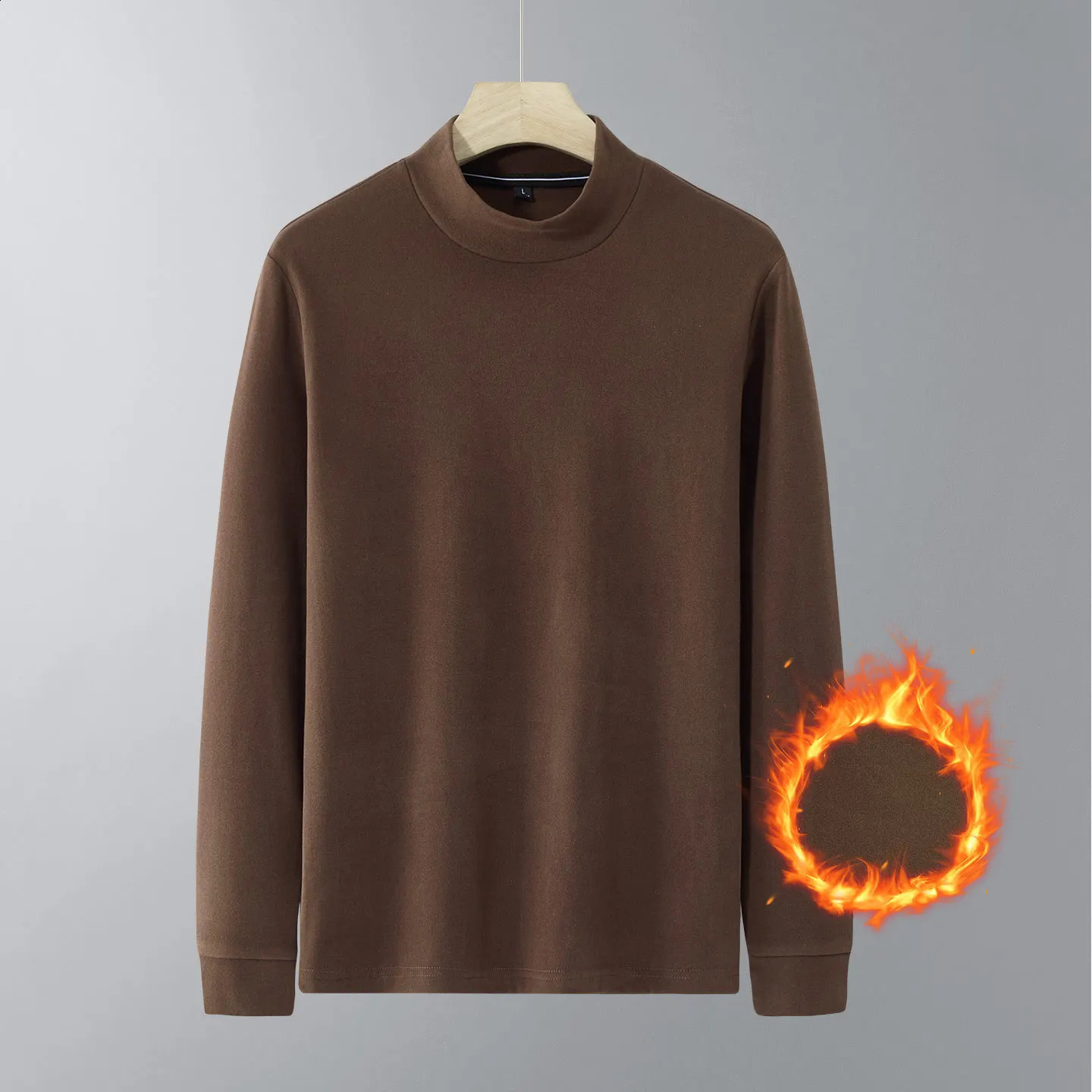 Autumn Mens Tshirt Plus Size Half Turtleneck Collar Long Sleeve Velvet Bottoming Shirt Warm Men Thermal Underwear Winter 251018