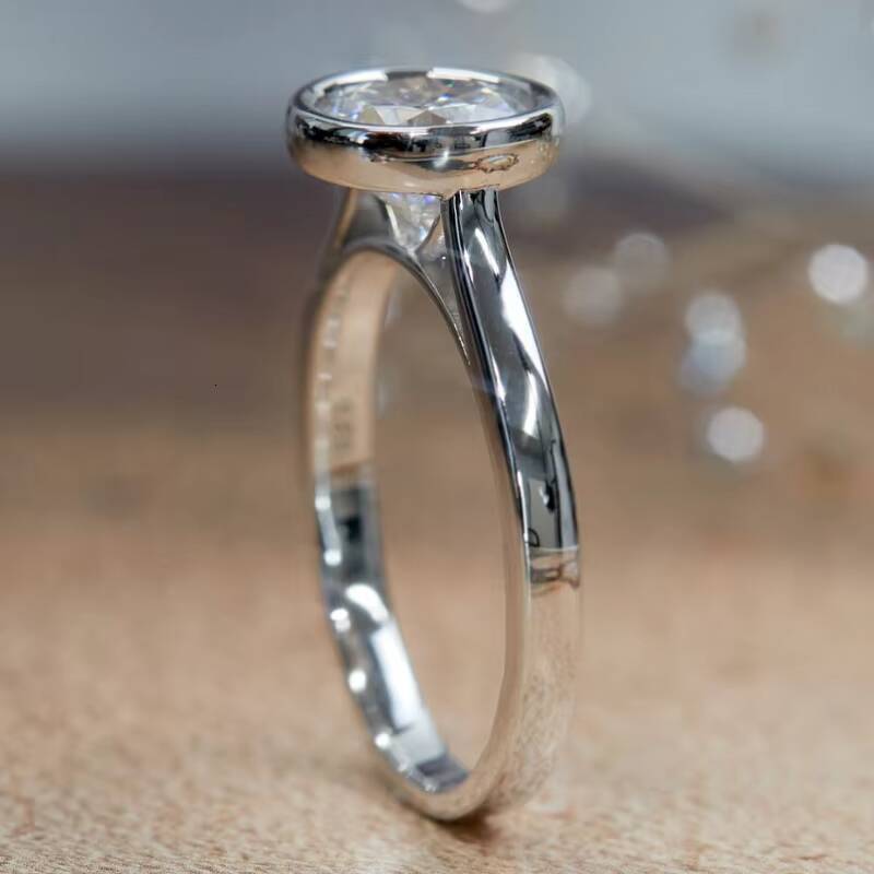 High Quality Moissanite Diamond Ring10k White Gold Bezel Solitaire Ring GRA Certificate Moissanite Ring
