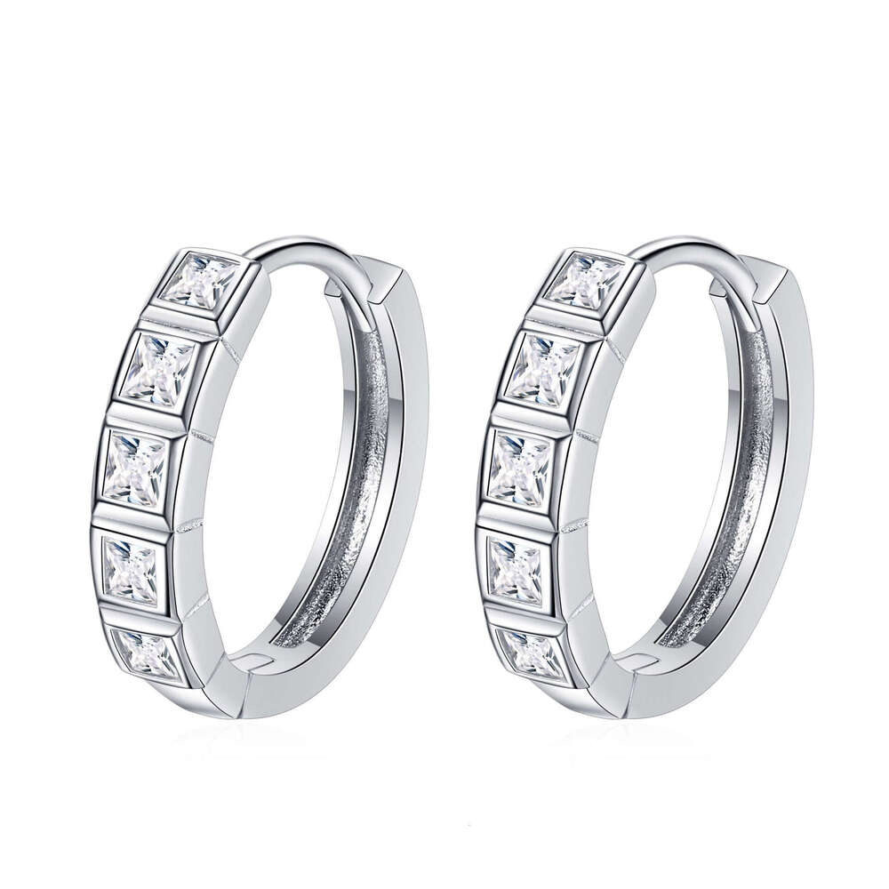 DHCollections-- S Sier Earrings for Women Half Circle Square Dia Moissanite Cuff Plated PT950 Petite Ear Jewelry