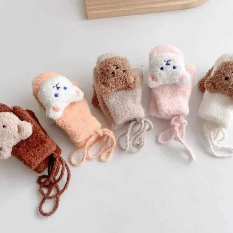 1 Pair Warm Glove for Kids Cute Cartoon Doll Bear Mittens for Baby Boy Girl Kawaii Autumn Winter Outdoor Plush Toddler Gloves Y251024