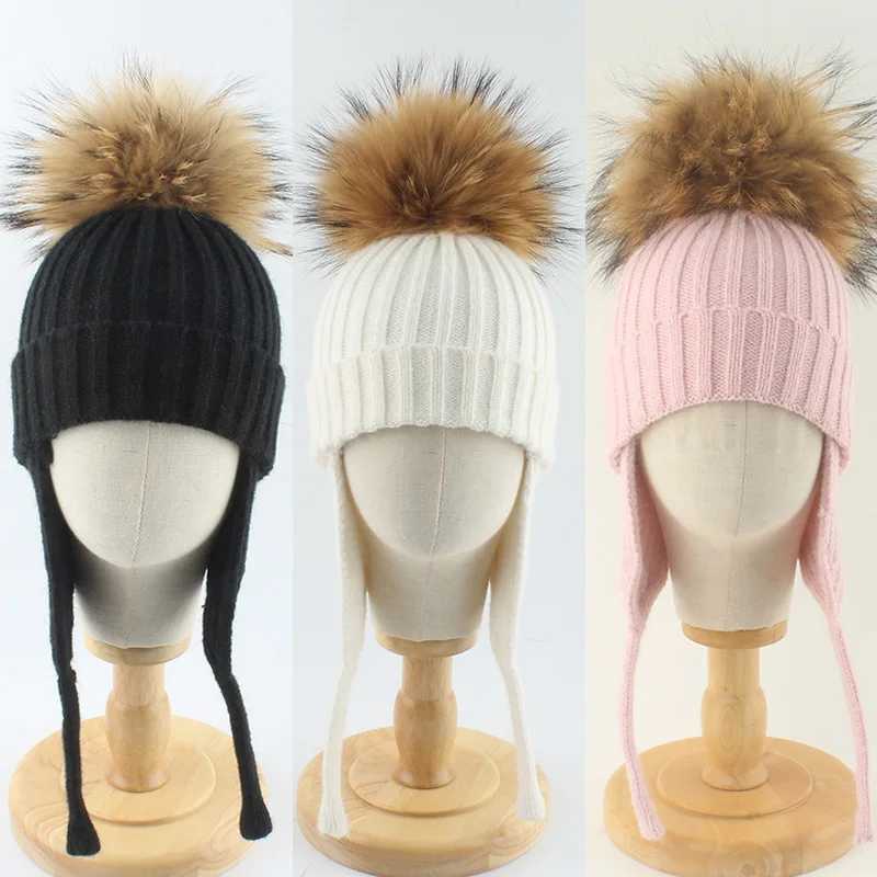 Winter Baby Knitted Hat Pompom Real Fur Ball Wool Baby Bonnet Hat for Girls Boys Infant Beanie Kids Cap Toddler Accessories 16YL251024