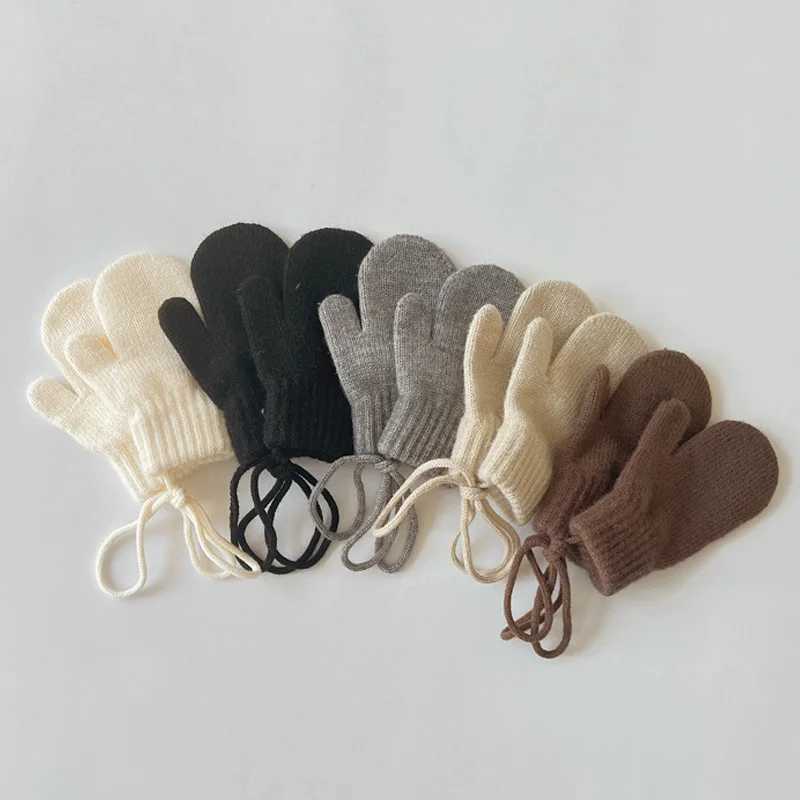 Wool Baby Winter Gloves Candy Color Halter Kids Mittens for Children Girls Boys Accessories Warm Knitted Kids Gloves 14Y Y251024