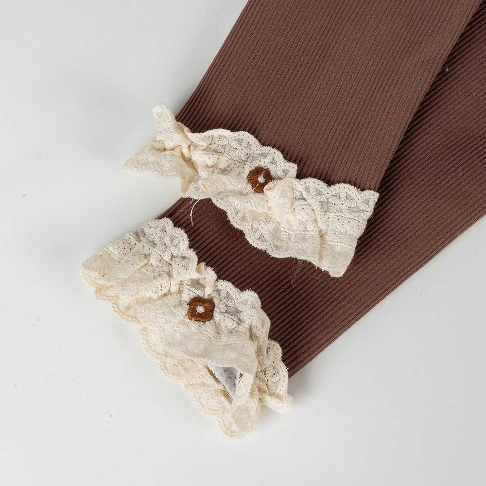 Autumn Girls Tight Pants Kids Warm Pants Pleated Lace Small Flower Childrens Fashionable Solid Color Casual LeggingsT251024