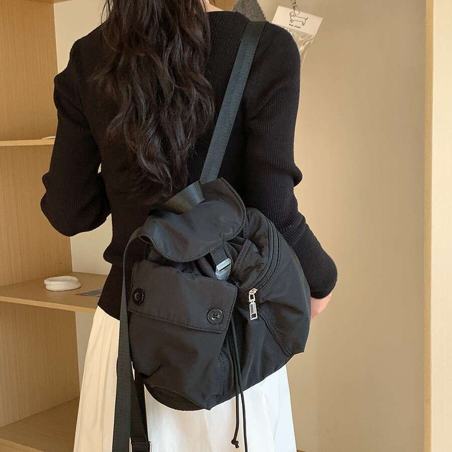 Spring And Autumn New Drawstring Small Backpack Women, Trendy Ins Style, Korean Version, College Student Backpack, Versatile Nylon Bag For Classes B5