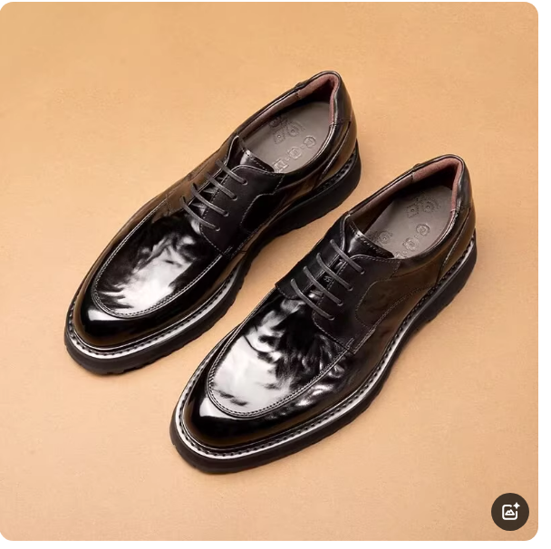 Fetal cowhide leather shoes, formal laces, genuine leather hand-scratch pattern, men's shoes, high-end thick soles for heightening wedding, Europ