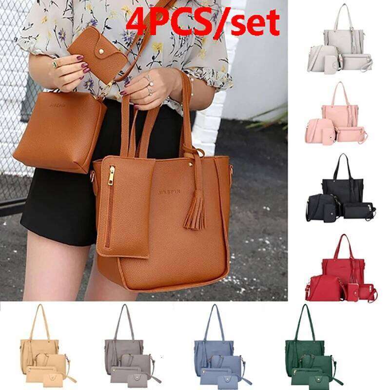 4Pcs/Set Ladies Leather Polyester Shoulder Handbag Messenger Bag Set 9 Colors
