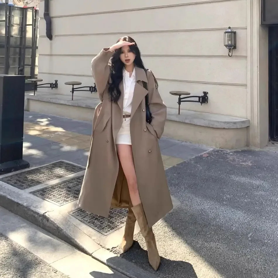 British Trench Coat Women MidLength Notch Lapel Blazer Style Trendy Overcoat 251021