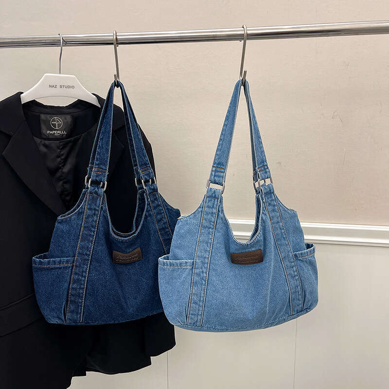 Denim Shoulder Bag for Women, High-End Large Capacity Shopping Tote Bag, Lazy Style Versatile Casual Backpack
