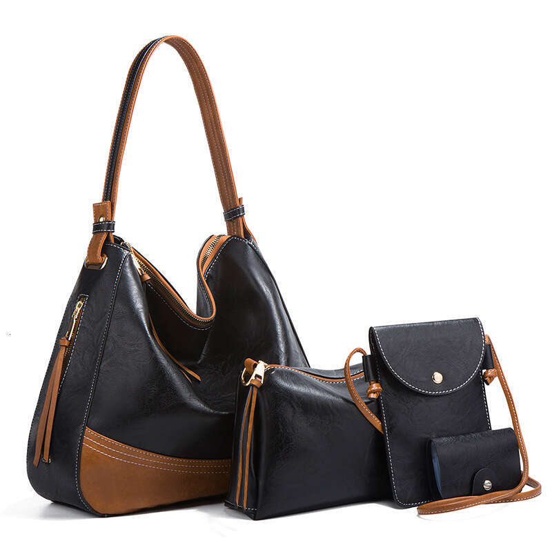 Minimalist Color Block Handbag For Women Fashion Trend Large Capacity Four Piece Set New Single Shoulder Crossbody Soft Mother Daughter Bag High Quali