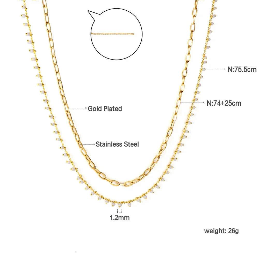 LUXUSTEEL Bohemian White Beads Belly Chains for Women Waist Stainless Steel Gold Plated Double Thin Chain Y2K Body Jewelry 251023