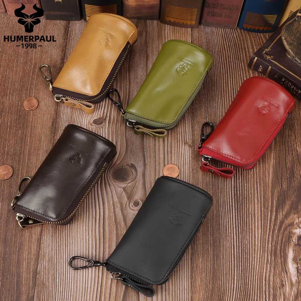 HUMERPAUL Mens Key Bag 100 Genuine Leather Buckets Key Cases Pouch Unisex Fashion Zipper Home Keychain Car Key Storage Bag Z251023