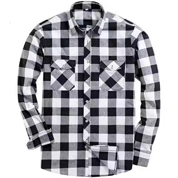 Cardigan Plaid Cotton Flannel Men's Plaid Shirt Fashion Hooded Casual Turn-down Collar Long Sleeve Shirt for Men