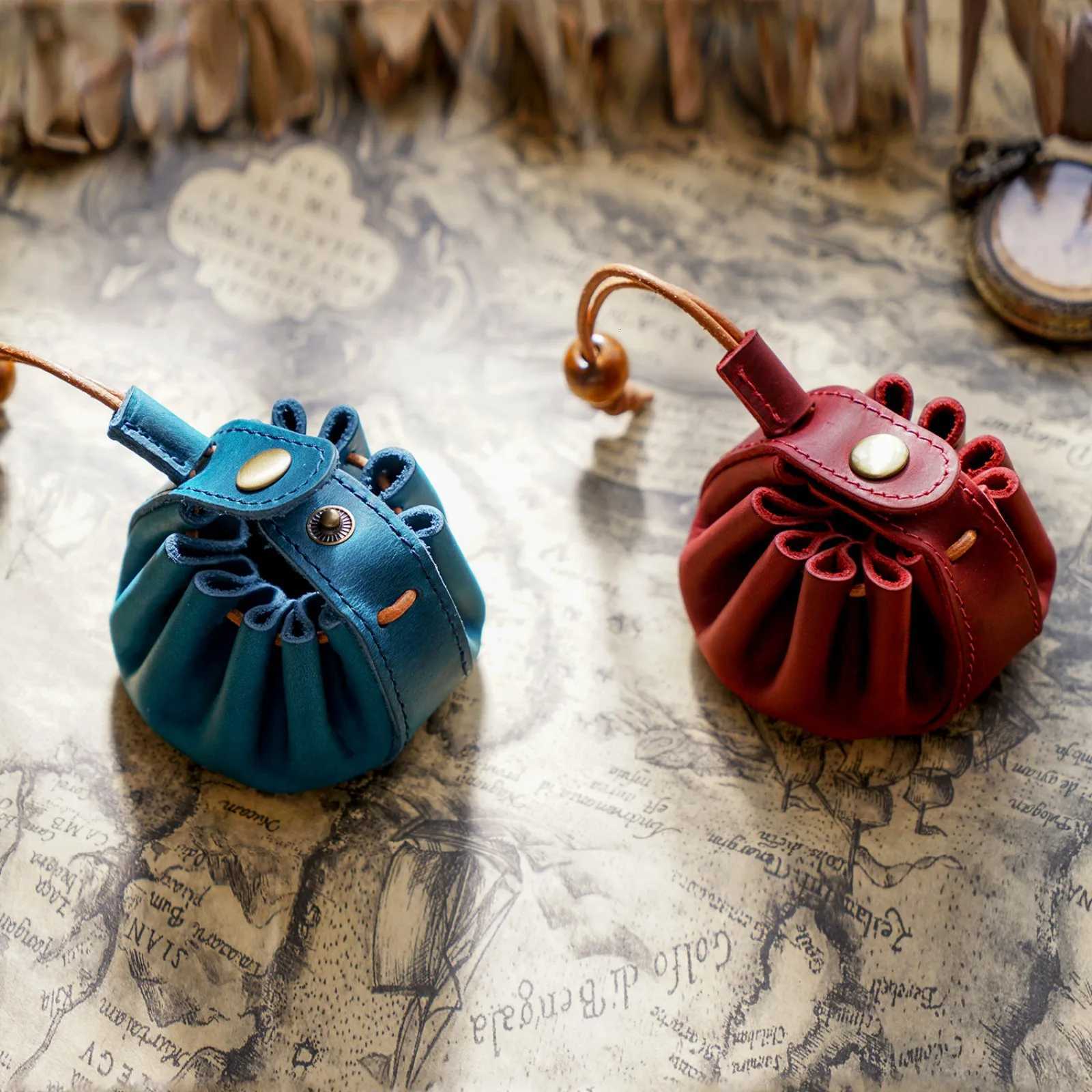 Genuine Leather Drawstring Pouch Portable Coin Purse Key Holder with Snap Handmade Mini Coins Organizer Bag Z251023
