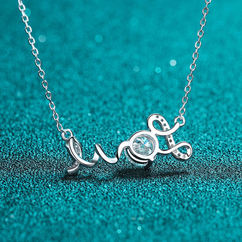 DHCollections-- Sterling Sier Necklace Plated with PT950 Gold 1 Moissanite Pendant for Women Fashion Classic Straight
