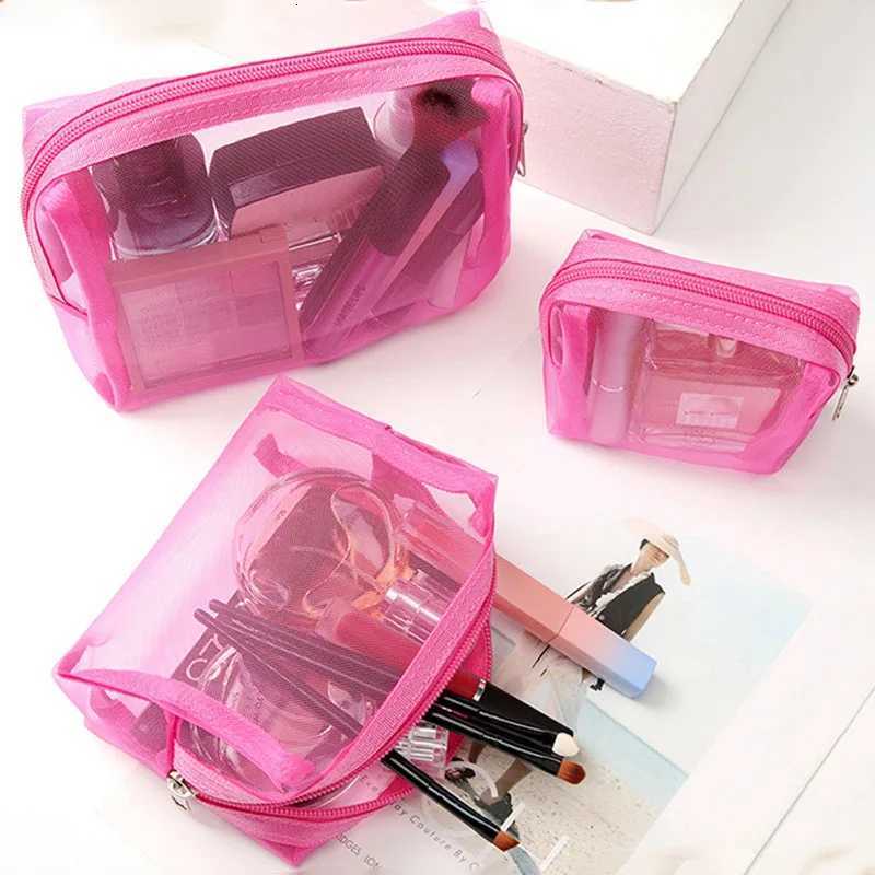 3PcsSet Small Large Cosmetic Bags Simple Mesh Storage Toiletry Bag PWomen Female Lightweight Transparent Makeup Bag with ZipperT251024