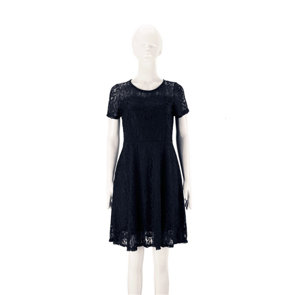 Summer Elegant Fashion Round Neck Short Sleeve Lace Trim Dress