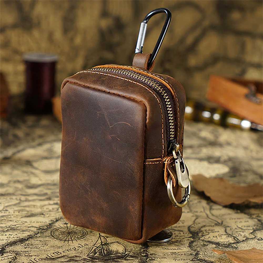 Genuine Leather Coin Purses Pouch Money Pocket Zipper Bags Top Layer of Cowhide Key Package Storage Bag Waist Bag Wholesale Z251023
