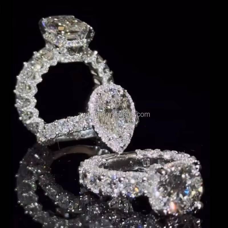Custom Moissanite Jewelry Pear Cut Diamond Engagement Ring Fashion Band Rings for Women