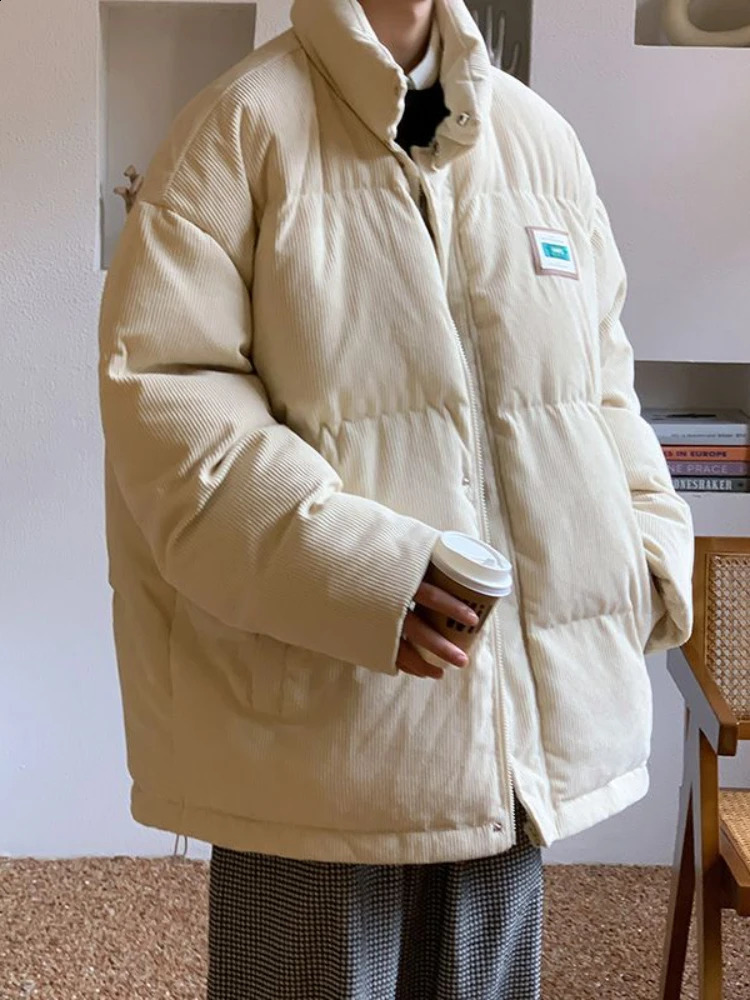 Juspinice Mens Winter Down Cotton Parka Corduroy Thicken Warm Jackets Casual Loose Coat Unisex Streetwear Japanese Outwear Men 251020