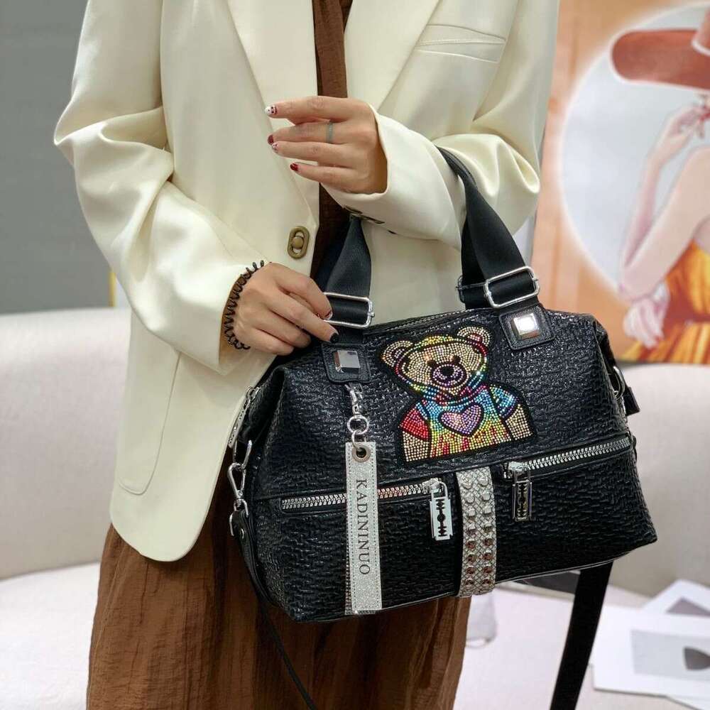 Women's 2025 New Single Shoulder Large Capacity Designer Bags Fashion Bear Rhinestone Versatile Casual Handbag Crossbody Tote Bag