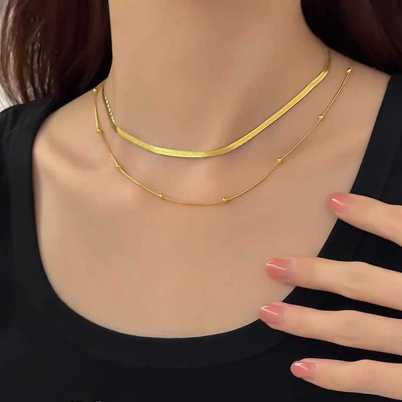 Punk Clavicle Flat Blade Snake Link Choker Necklace Gold Silver Color Fashion Stainl Steel Double Necklace Women Jewelry GiftXJ251024