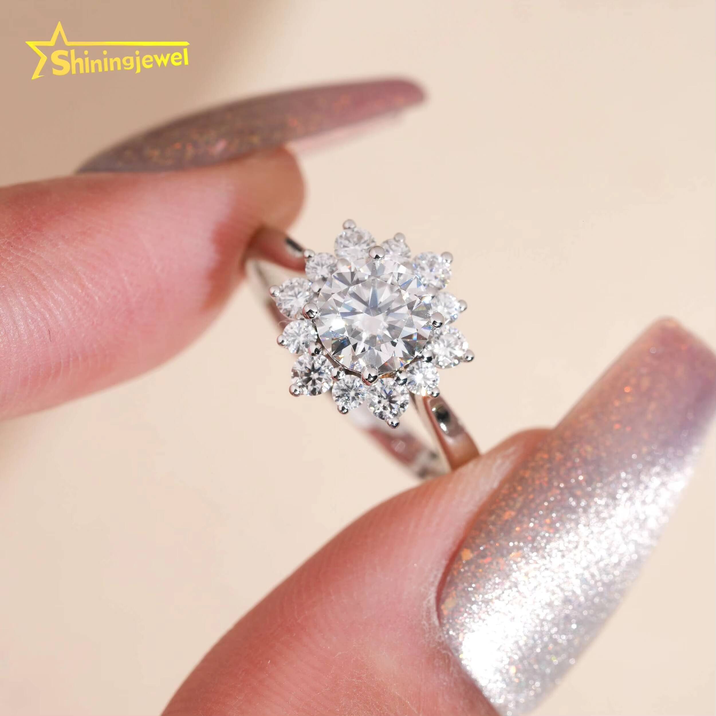 14K Solid Gold Luxury Jewelry Flower Cluster Ring Lab Moissanite Engagement Wedding Rings for Women