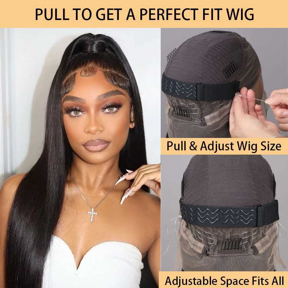 Hidden Strap Straight 360 Lace Front Wigs Human Hair Pre Plucked 12A Glueless Brazilian Virgin Wig With Drawstring HD Full Lace W251107