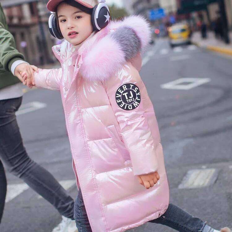 Children Down Jacket Girls Fur Collar Hooded Thick Keep Warm Long Outerwear Teen Waterproof Coat Kids Clothes Parka 5-14Y