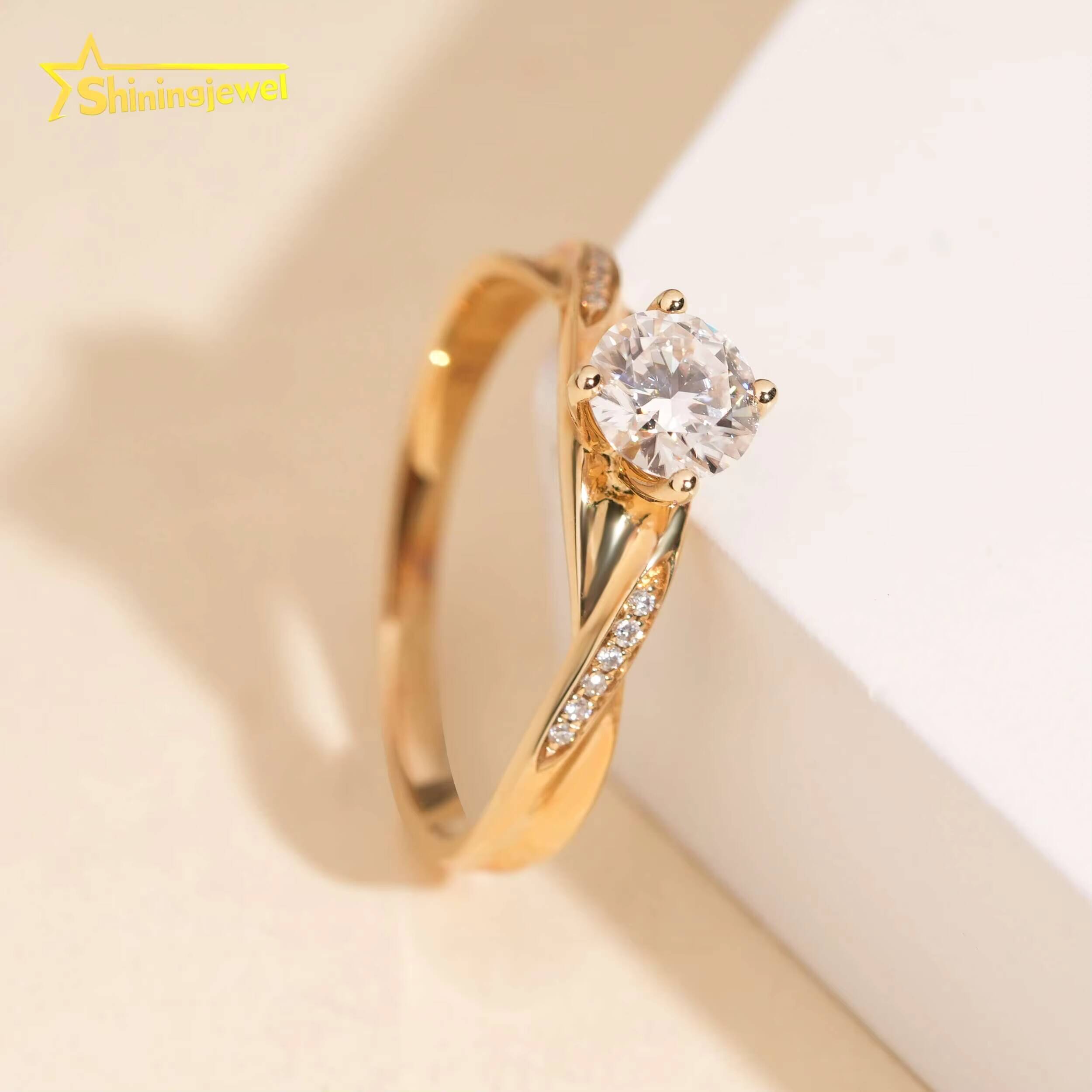 Elegant Solid 14K Gold Ring for Women Round Cut Moissanite Diamond Engagement Wedding Rings Fashion Moissanite Ring