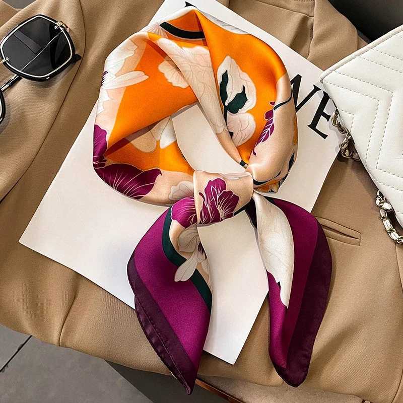Flower Fashion Decoration neckerchief SpringSummer Square Scarf for Women Soft Satin Printed Travel Headband C251024