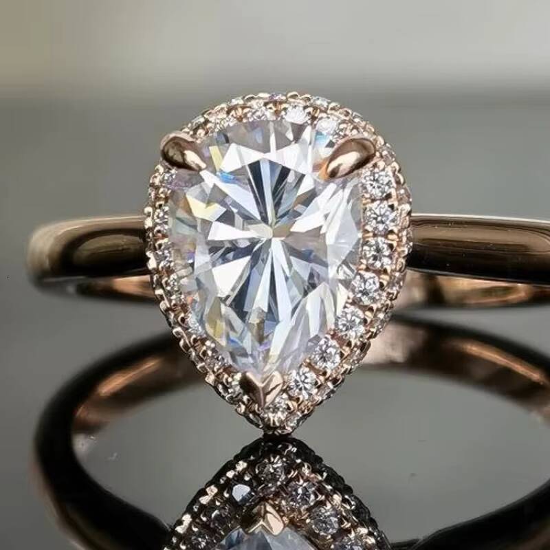 10k 14k 18k Pear Cut Hidden Halo Ring Classic Color DVVS 15 CT Pear Cut Engagement Moissanite Ring Women