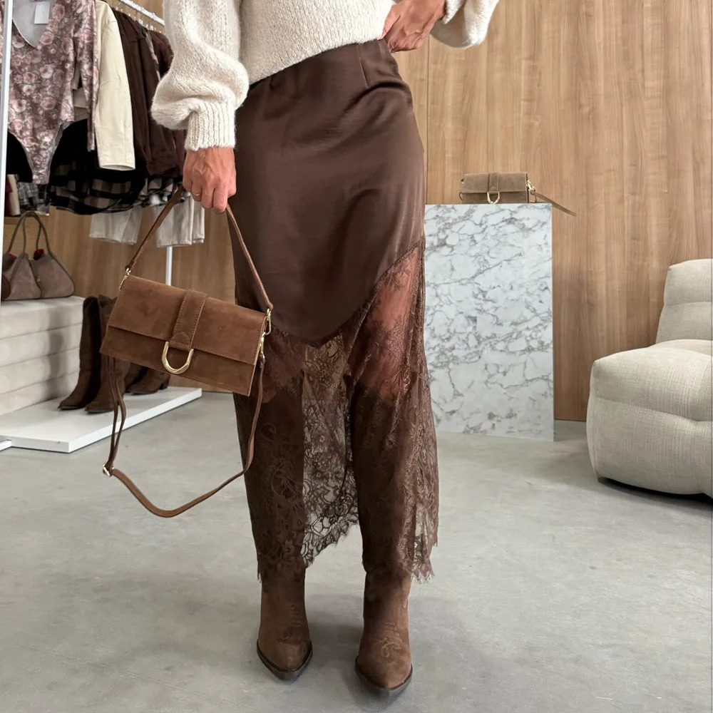Elegant MidLength Lace Patchwork Womens Skirt Bodycon Mini Dress CrossBorder Autumn Winter Street Style Pure Color Trend 251017