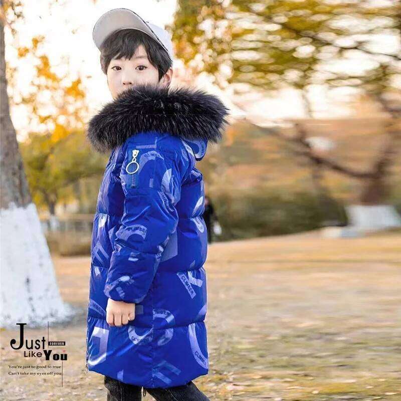 Winter Boys Jackets Children Thickened Down Coats New Long Fur Collar Casual Outerwear Kids Windproof Padded Clothing