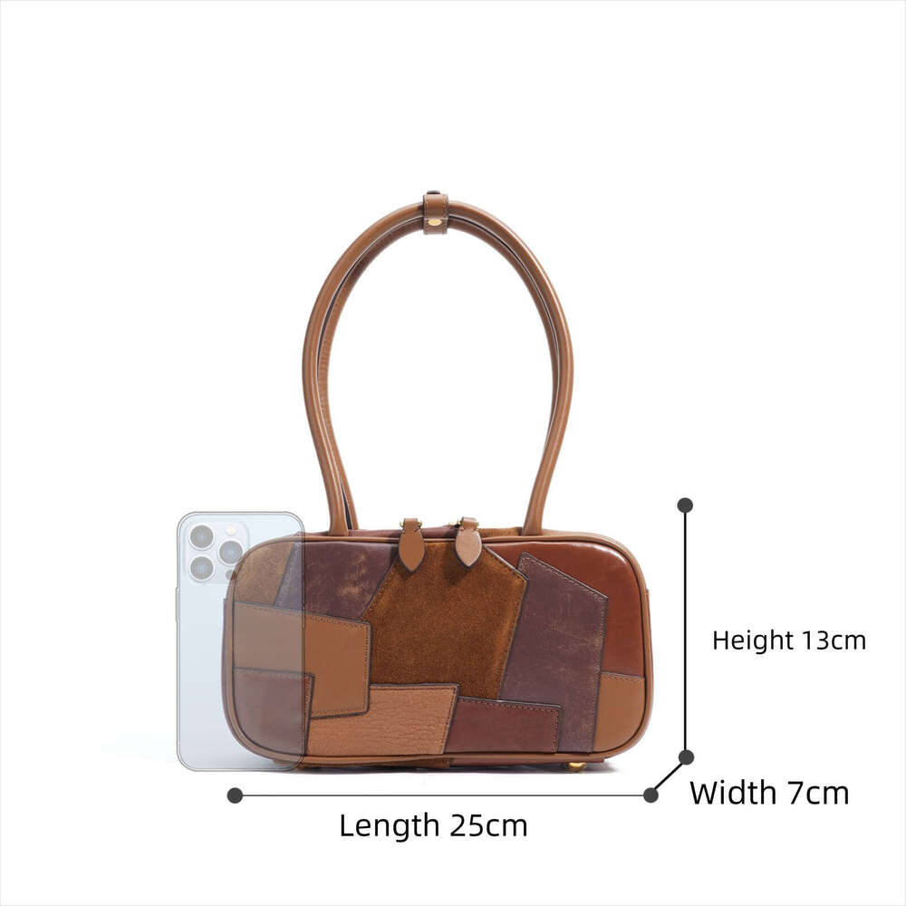 Luxury bag Top Layer Cowhide Patchwork Bowling Briefcase Maillard Series Women s Handbag Underarm Bag