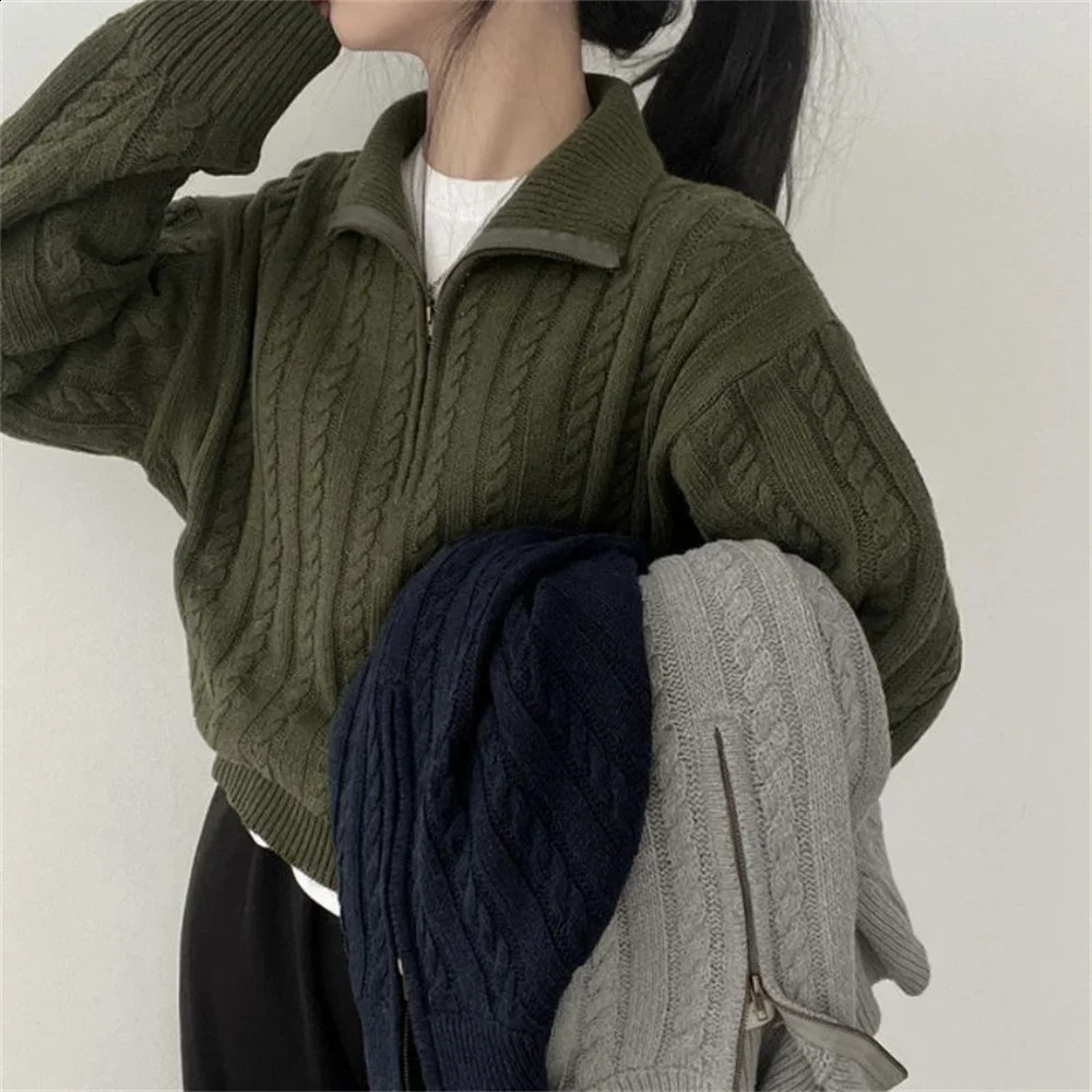 Winter Clothes Women Sweater Casual Tops Loose Knitwear Vintage Half Zipper Oversized Sweater Twists Pullovers Female Pullover 251023