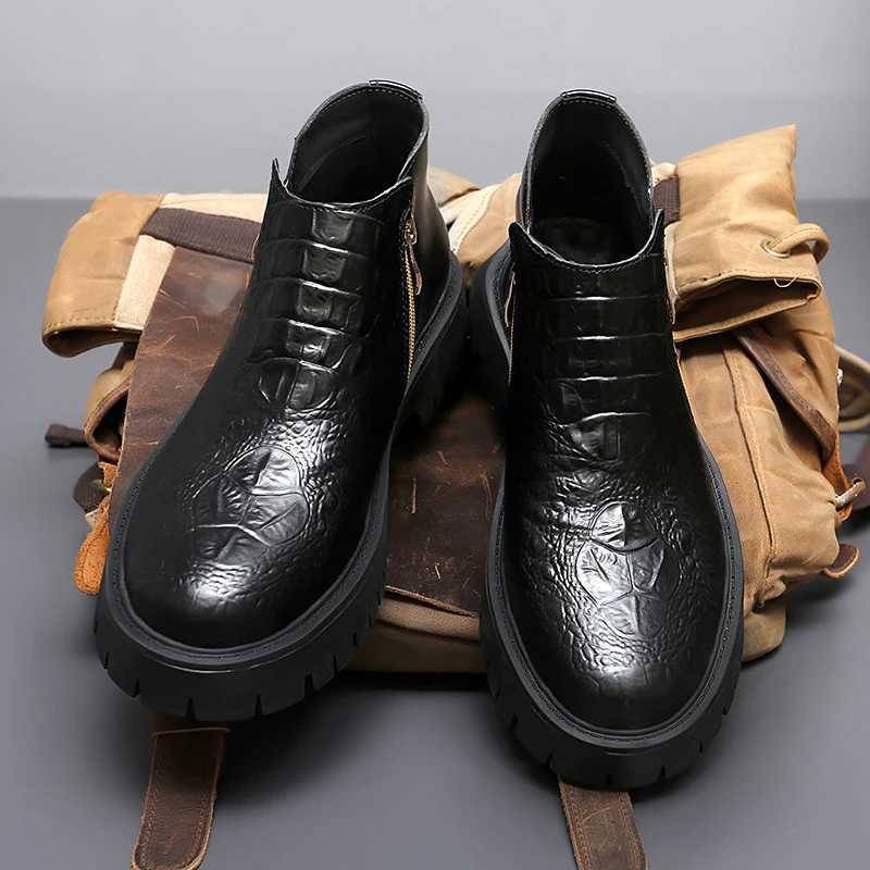 Fashion Mens Chelsea Boots Side Zipper Mid Top Leather Casual Shoes Vintage Style Male Ankle Boots Handmade Business Dress Botas W251024