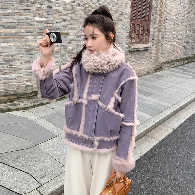 Fur Coat Women 2024Spring Autumn Fashion Sheepskin Jacket With Natural Rabbit Lining Wool Collar Elegant Fallow Clothes 251018