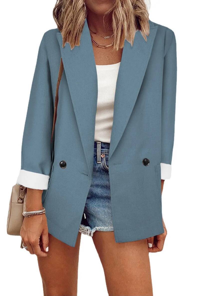 2025 Temperament, Fashion, Autumn and Winter New Women's Coat Solid Color Suit Collar Long Sleeve Loose Fit dongdumaoyi