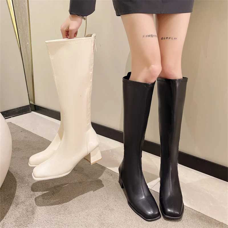 New Autumn and Winter Thighhigh Model Boots Thick Heel All Matching Slim Knight Boots Square Head Midheel Elastic Slim Boots W251024