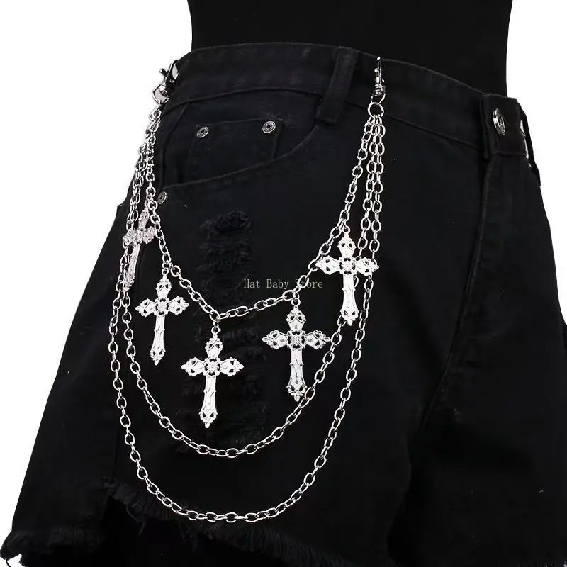 Hiphop Punk Metal Cross Rivet Layered Chain Keychains for Men Women Waist Key Chain Wallet Jeans Pants Belt Jewelry Accessories 251023