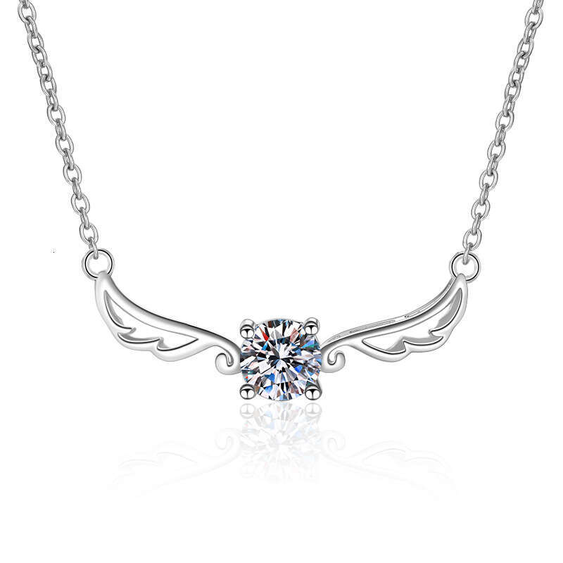 DHCollections-- S Pure Sier Female Angel Wings Simulated Dia Collarbone Straight 50 Points Moissanite Necklace
