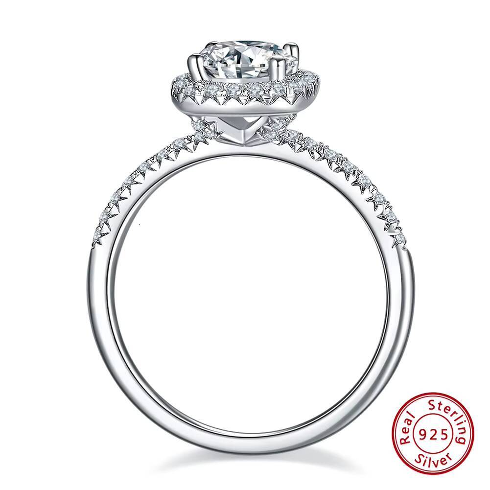 RINNTIN SMR66 High Quality Solid 925 Sterling Silver Fine Jewelry Round Cut Color Moissanite Stone Wedding Ring